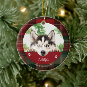 Adorno De Cerámica Navidades Husky Siberiano Personalizados