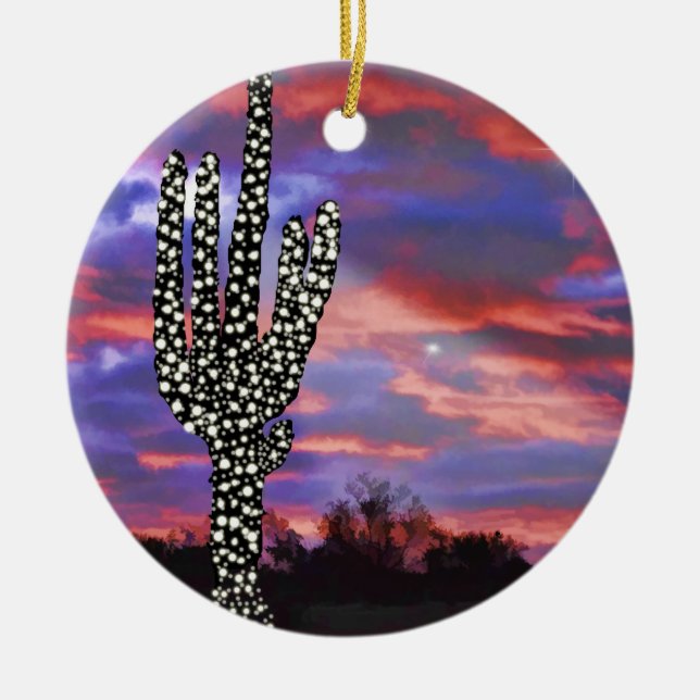 Adorno De Cerámica Navidades iluminan el desierto Saguaro Cactus (Frente)
