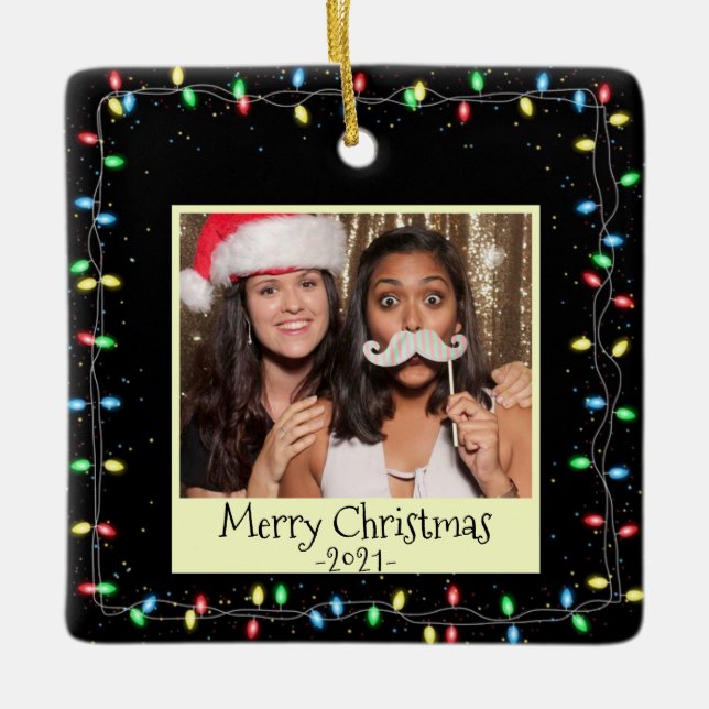 Adorno De Cerámica Navidades Iluminan Foto Personalizado Y Mensaje (Anverso)