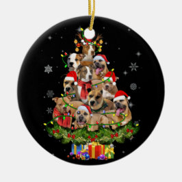 Adorno De Cerámica Navidades iluminan Pitbull Santa Hat Tree Pitbull