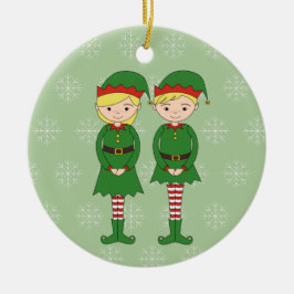 Adorno De Cerámica navidades Iluminosos Elves Snowflakes Green