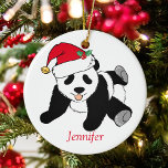 Adorno De Cerámica Navidades Infantiles Personalizados de Cute Panda<br><div class="desc">Este bonito Santa Panda es un hermoso regalo para un niño que ama los osos panda y los regalos temáticos de los Navidades rojos y verdes. ¡Me gustan los animales salvajes y un oso panda Navidad se lleva el pastel con un sombrero rojo de Santa! Personaliza con el nombre.</div>