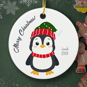 Adorno De Cerámica Navidades infantiles personalizados de pingüino de