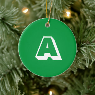 Adorno De Cerámica Navidades iniciales del personalizado blanco verde