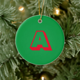 Adorno De Cerámica Navidades iniciales del personalizado rojo verde m