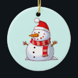 Adorno De Cerámica Navidades inteligentes Snowman<br><div class="desc">Un lindo Navidad snowman que es como regordete y alegre usando una bufanda a rayas y un gorra de navidades rojos. Festividad y diversión.</div>