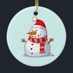 Adorno De Cerámica Navidades inteligentes Snowman<br><div class="desc">Un lindo Navidad snowman que es como regordete y alegre usando una bufanda a rayas y un gorra de navidades rojos. Festividad y diversión.</div>