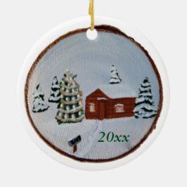 Adorno De Cerámica Navidades Invierno Escena de Nieve Cabina Árboles 