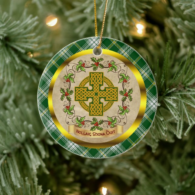 Adorno De Cerámica Navidades irlandeses de St Patrick Tartán y la Cru (Árbol)