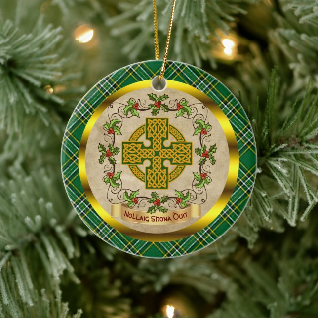 Adorno De Cerámica Navidades irlandeses nacionales de Tartán (Árbol)
