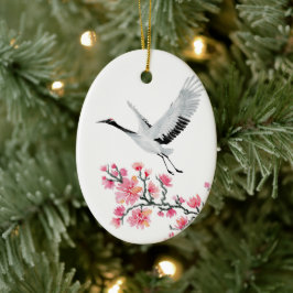 Adorno De Cerámica Navidades japoneses de grúa y flores de cerezo
