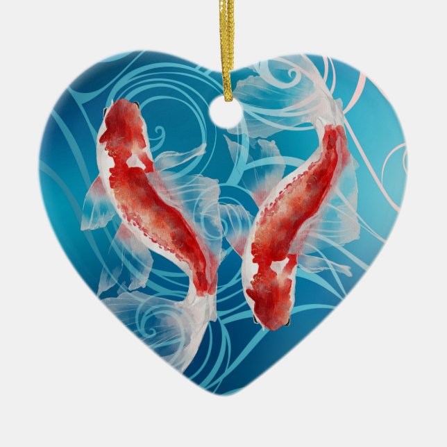 Adorno De Cerámica Navidades japoneses de Koi Fish Oriental Waves Par (Frente)