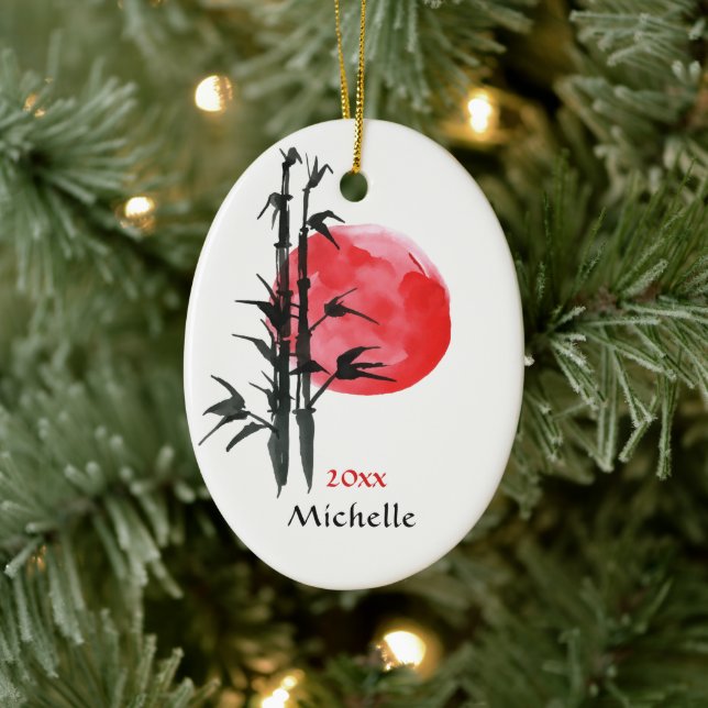 Adorno De Cerámica Navidades japoneses de sol y bambú personalizados (Árbol)