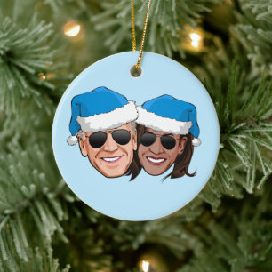 Adorno De Cerámica Navidades Joe y Kamala Blue