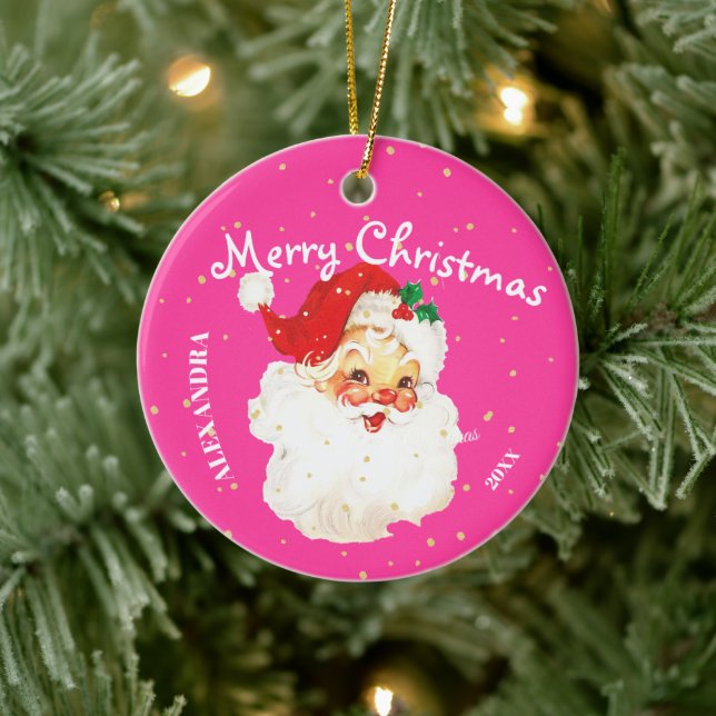 Adorno De Cerámica Navidades Jolly Santa Claus Foto personal rosa (Árbol)