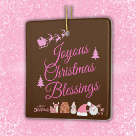 Adorno De Cerámica Navidades jovenes bendiciendo rosado sobre marrón 