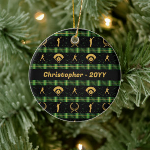 Adorno De Cerámica Navidades jugador de béisbol - Green Check