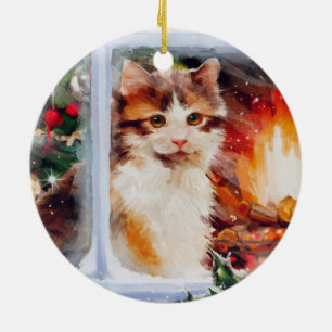 Adorno De Cerámica Navidades Kitten