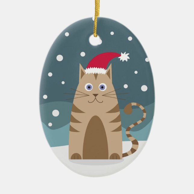 Adorno De Cerámica Navidades kitten con copos de nieve santa claus de (Frente)