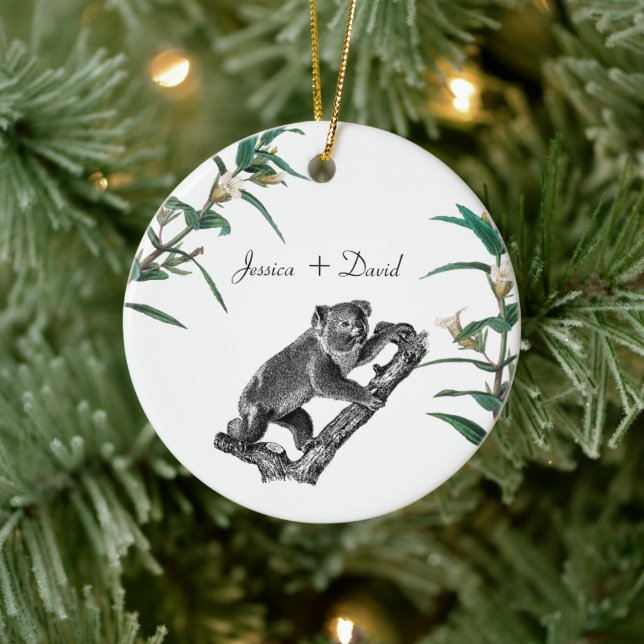 Adorno De Cerámica Navidades Koala con apellidos personalizados (Árbol)