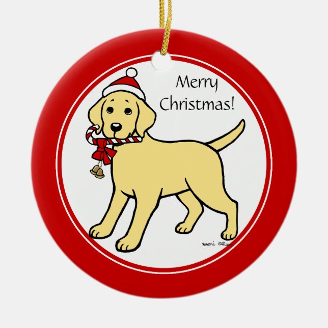 Adorno De Cerámica Navidades Labrador Amarillo Personalizado Cachorro (Frente)