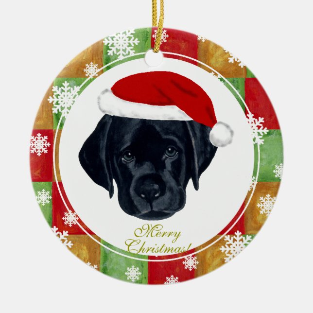 Adorno De Cerámica Navidades Labrador negro cachorro mosaico (Frente)