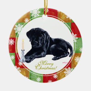 Adorno De Cerámica Navidades Labrador negro cachorro mosaico