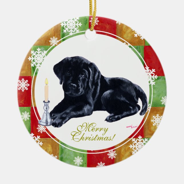 Adorno De Cerámica Navidades Labrador negro cachorro mosaico (Frente)