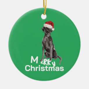 Adorno De Cerámica Navidades Labrador Perro Verde Blanco Saludo de ce