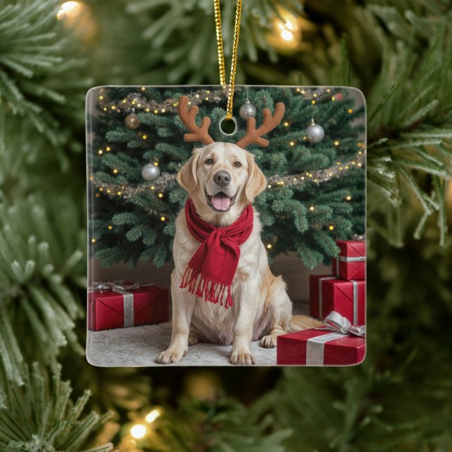 Adorno De Cerámica Navidades Labrador Recuperador con Antlers (Árbol)