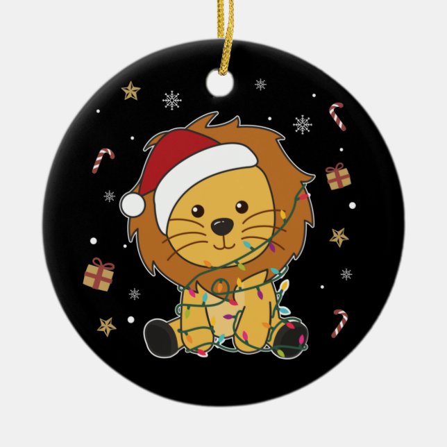 Adorno De Cerámica Navidades Leones Nieve Animales De Invierno Leones (Frente)