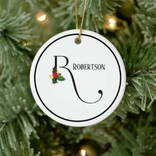 Adorno De Cerámica Navidades Letra R Monograma Y Nombre