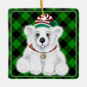 Adorno De Cerámica Navidades lindo oso polar cachorro, cachorro de os