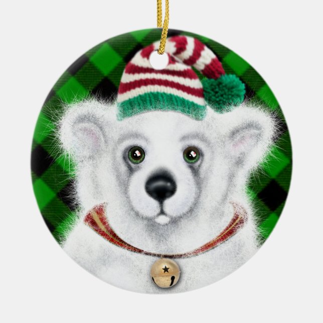 Adorno De Cerámica Navidades lindo oso polar cachorro, cachorro de os (Frente)