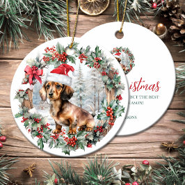 Adorno De Cerámica Navidades lindos cachorro de perro dachshund sombr