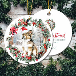 Adorno De Cerámica Navidades lindos cachorro perro cachorro Santa hat