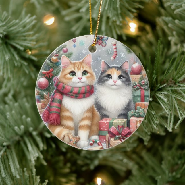 Adorno De Cerámica Navidades lindos gatos (Árbol)