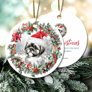 Adorno De Cerámica Navidades lindos shih tzu perro cachorro sombrero 