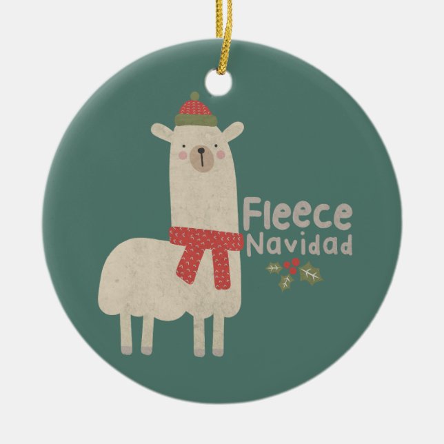 Adorno De Cerámica Navidades Llama Pun: Fleece Navidad (Frente)