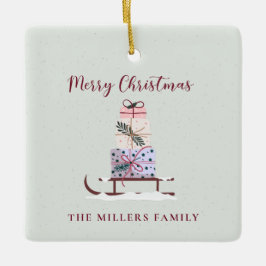 Adorno De Cerámica Navidades llenos de regalos, verde claro