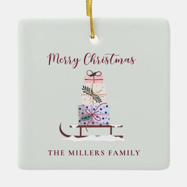 Adorno De Cerámica Navidades llenos de regalos, verde claro (Anverso)