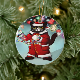 Adorno De Cerámica Navidades Luces Típico Tuxedo Cat