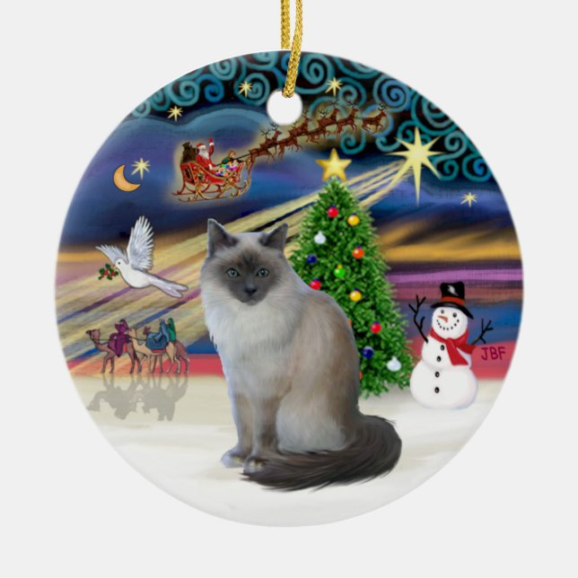 Adorno De Cerámica Navidades Magia - gato birmano (Frente)