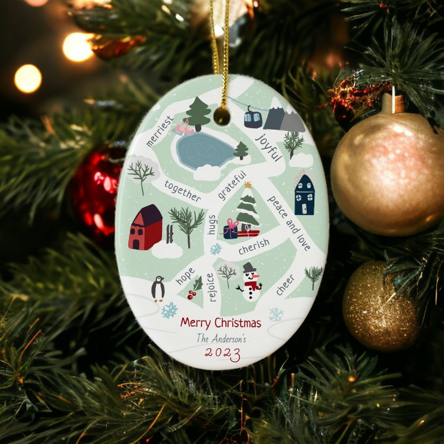 Adorno De Cerámica Navidades mapean historias contando fotos de ilust (Christmas map story telling illustrations photo ceramic ornament)