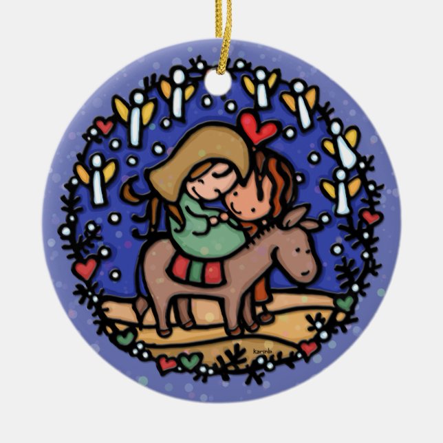 Adorno De Cerámica Navidades Mary Joseph Angels se alegran por el AZU (Frente)