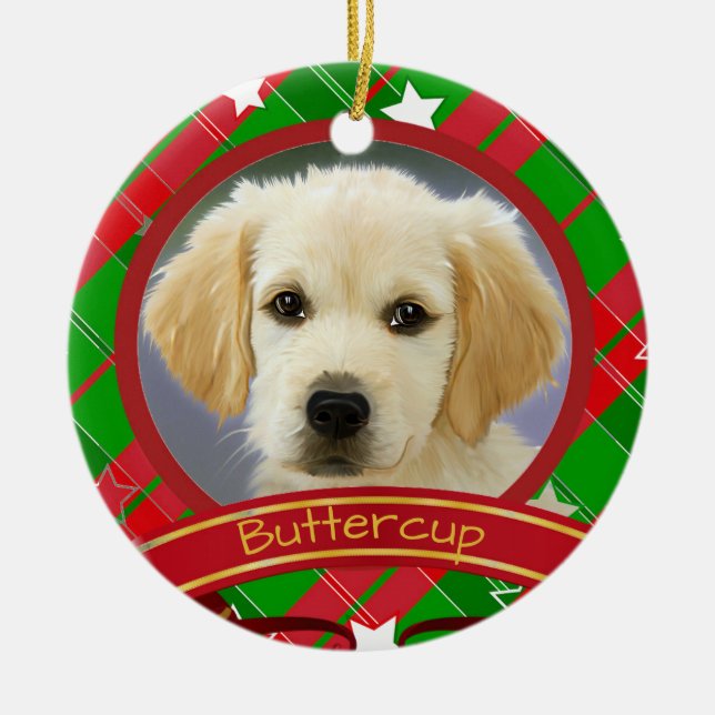 Adorno De Cerámica Navidades Mascota Foto Perro Verde Rojo Personaliz (Frente)