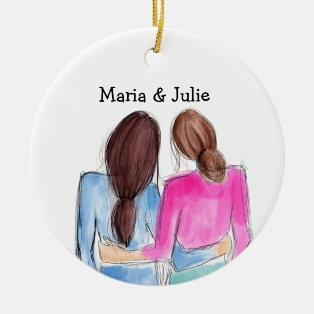 Adorno De Cerámica Navidades Mejor Amigo Regalo Dos chicas (Frente)