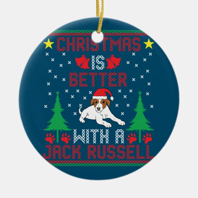 Adorno De Cerámica Navidades Mejor Con Un Jack Russell Terrier Ug (Frente)