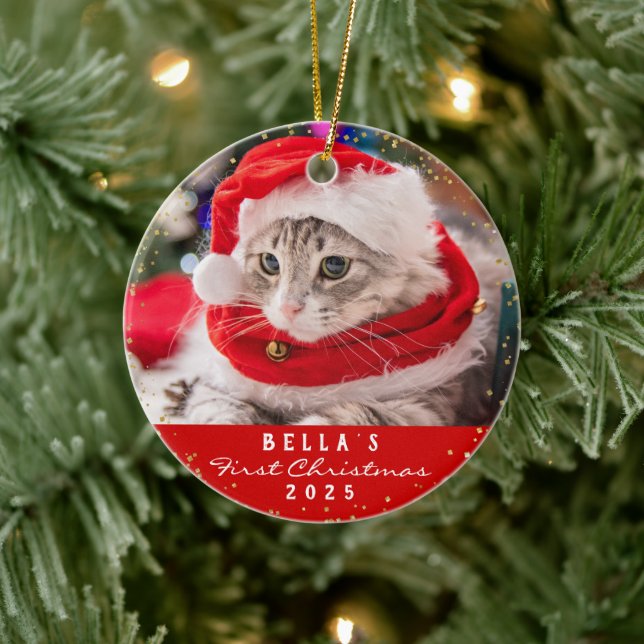 Adorno De Cerámica Navidades Meowy del gato del Mascota fotográfico p (Árbol)