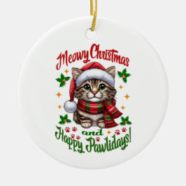 Adorno De Cerámica Navidades Meowy Felices Saludos De Pawlidays
